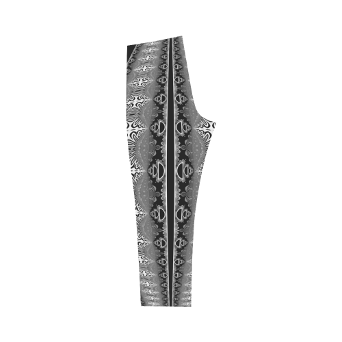 Kaleidoscope Fractal BORDER black white grey Capri Legging (Model L02)