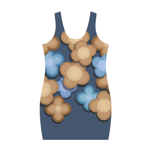 Brown - Blue Flowers Medea Vest Dress (Model D06)