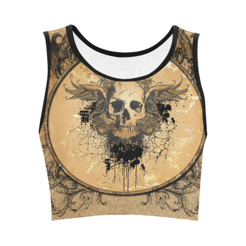 Awesome skull with wings and grunge Women's Crop Top (Model T42)