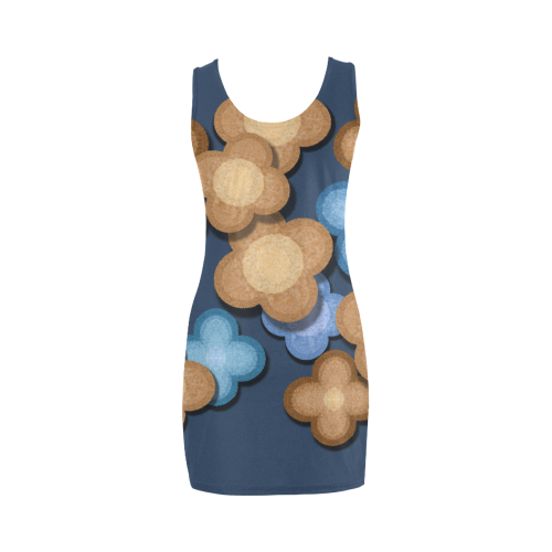 Brown - Blue Flowers Medea Vest Dress (Model D06)