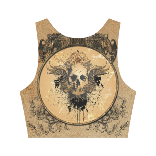 Awesome skull with wings and grunge Women's Crop Top (Model T42)