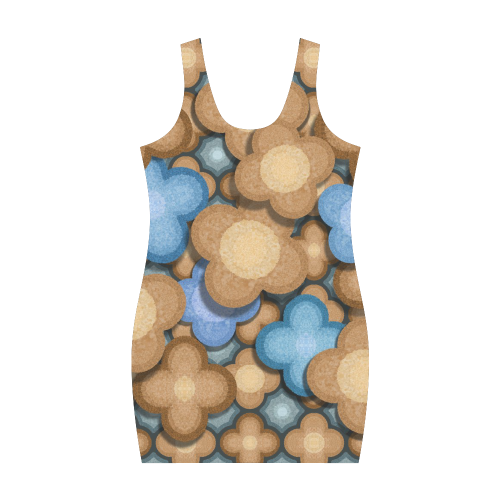 brown blue pattern Medea Vest Dress (Model D06)
