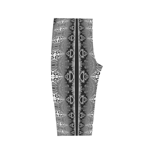 Kaleidoscope Fractal BORDER black white grey Hestia Cropped Leggings (Model L03)