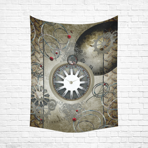 Steampunk, noble design, clocks and gears Cotton Linen Wall Tapestry 60"x 80"