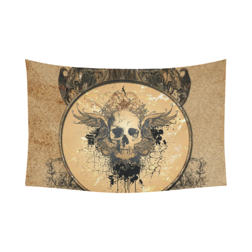 Awesome skull with wings and grunge Cotton Linen Wall Tapestry 90"x 60"