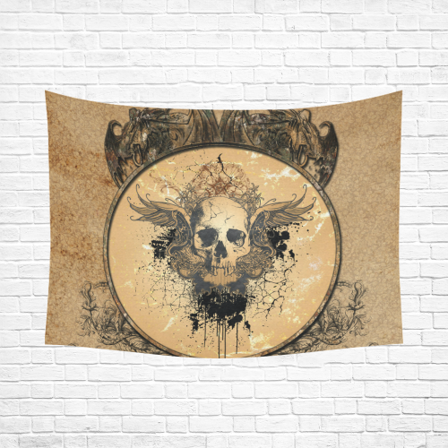 Awesome skull with wings and grunge Cotton Linen Wall Tapestry 80"x 60"