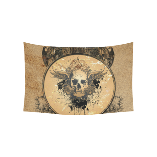 Awesome skull with wings and grunge Cotton Linen Wall Tapestry 60"x 40"