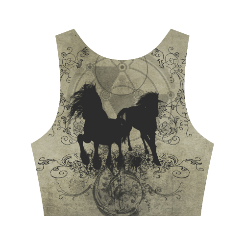 Beautiful horses, solhouette in black Women's Crop Top (Model T42)