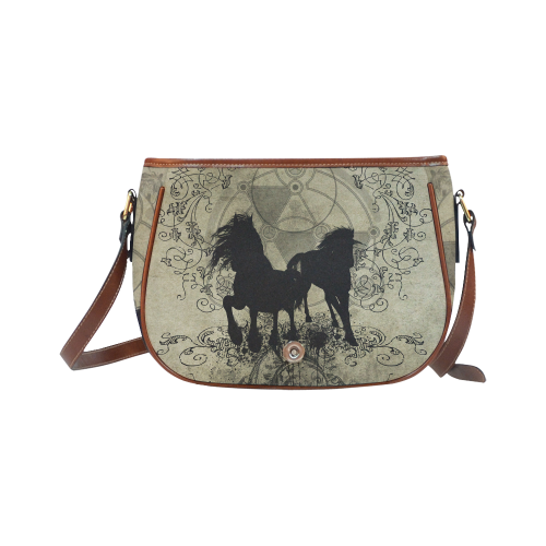 Beautiful horses, solhouette in black Saddle Bag/Small (Model 1649) Full Customization