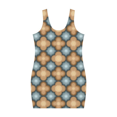 Brown, Blue Floral Pattern Medea Vest Dress (Model D06)