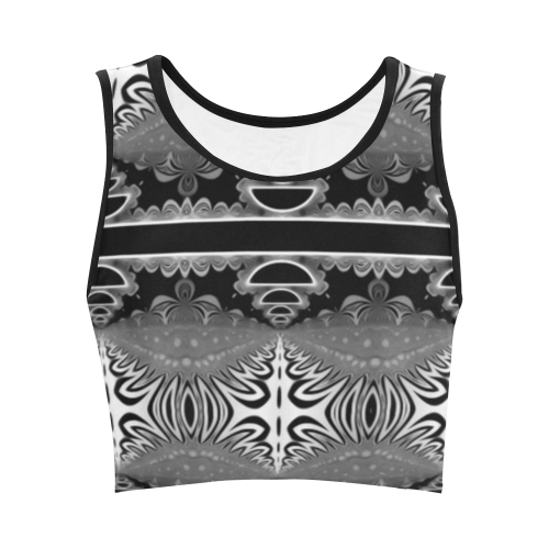 Kaleidoscope Fractal BORDER black white grey Women's Crop Top (Model T42)