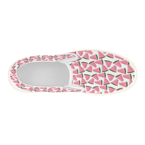 Fresh Fruity Pink Water Melon Summery  Pattern Women's Slip-on Canvas Shoes (Model 019)