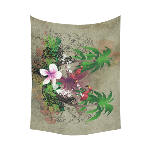 Wonderful tropical design with flamingos Cotton Linen Wall Tapestry 80"x 60"