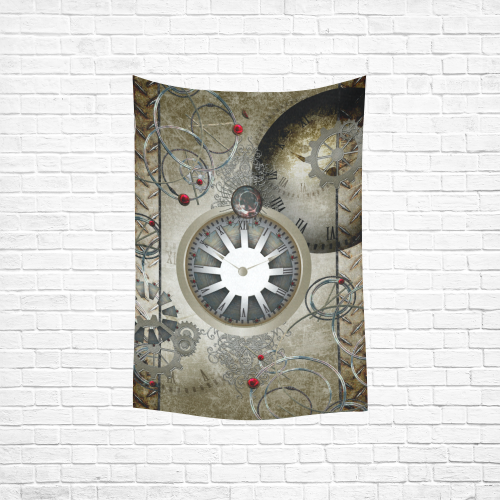 Steampunk, noble design, clocks and gears Cotton Linen Wall Tapestry 40"x 60"