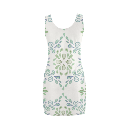 Blue and Green watercolor pattern Medea Vest Dress (Model D06)