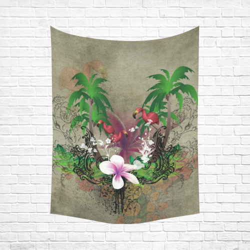 Wonderful tropical design with flamingos Cotton Linen Wall Tapestry 60"x 80"