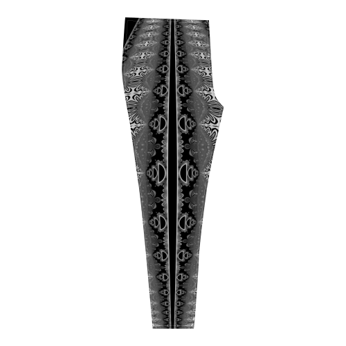 Kaleidoscope Fractal BORDER black white grey Cassandra Women's Leggings (Model L01)