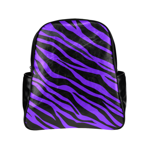 Deep Purple Zebra Stripes Multi-Pockets Backpack (Model 1636)