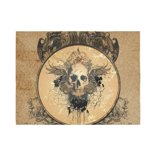 Awesome skull with wings and grunge Cotton Linen Wall Tapestry 80"x 60"