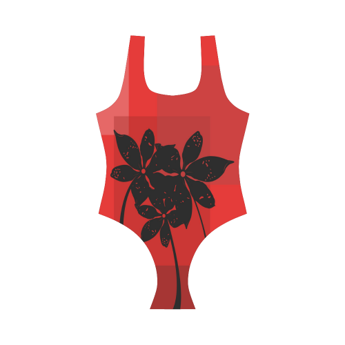 Black flowers Vest One Piece Swimsuit (Model S04)