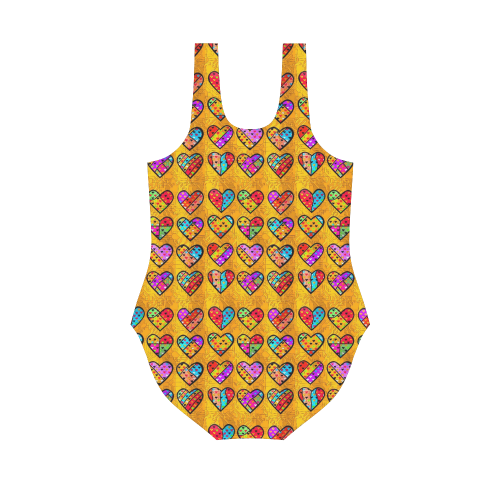 Orange Popart Heart by Nico Bielow Vest One Piece Swimsuit (Model S04)