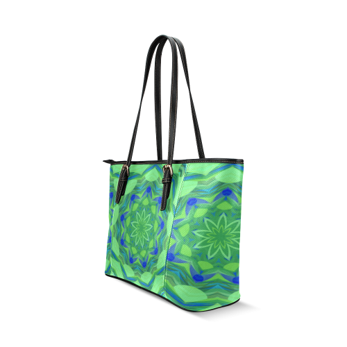 Cute Blue and green Angelfish Flower Leather Tote Bag/Small (Model 1640)