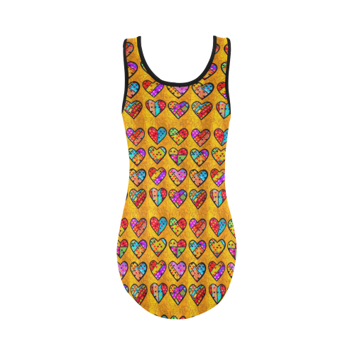 Orange Popart Heart by Nico Bielow Vest One Piece Swimsuit (Model S04)