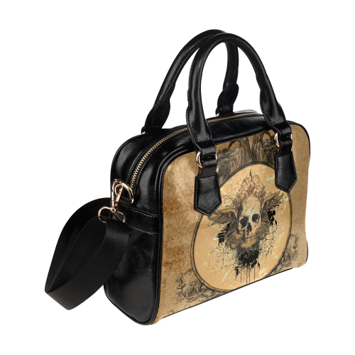 Awesome skull with wings and grunge Shoulder Handbag (Model 1634)