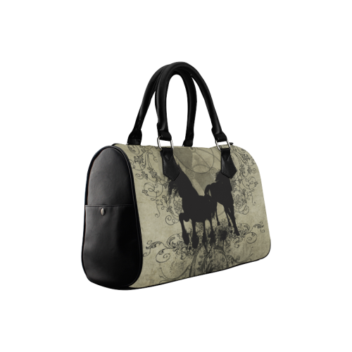 Beautiful horses, solhouette in black Boston Handbag (Model 1621)