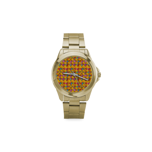 Orange Popart Heart by Nico Bielow Custom Gilt Watch(Model 101)