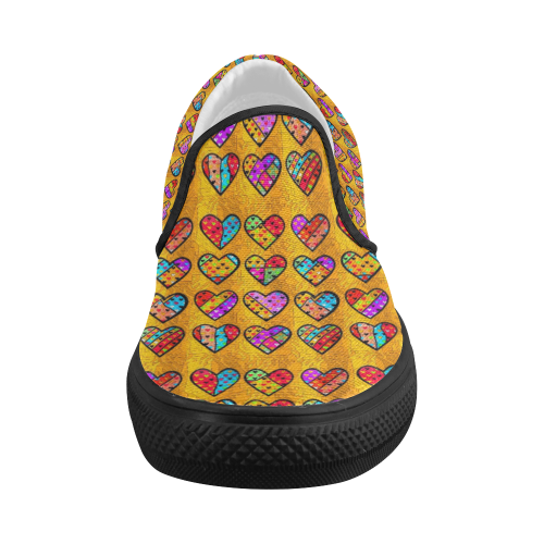 Orange Popart Heart by Nico Bielow Women's Slip-on Canvas Shoes (Model 019)