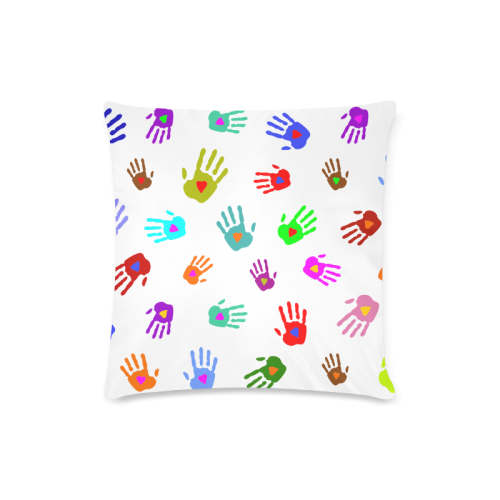 Multicolored HANDS with HEARTS love pattern Custom Zippered Pillow Case 16"x16" (one side)