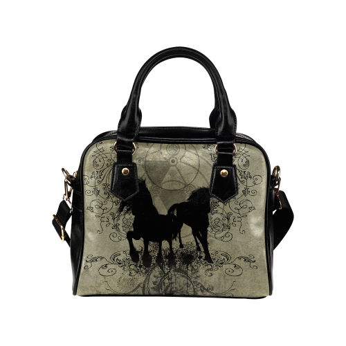 Beautiful horses, solhouette in black Shoulder Handbag (Model 1634)