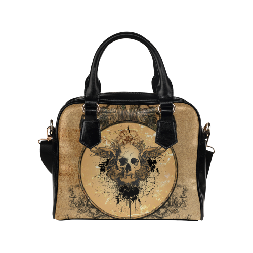 Awesome skull with wings and grunge Shoulder Handbag (Model 1634)