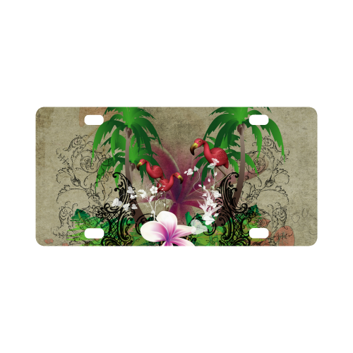 Wonderful tropical design with flamingos Classic License Plate