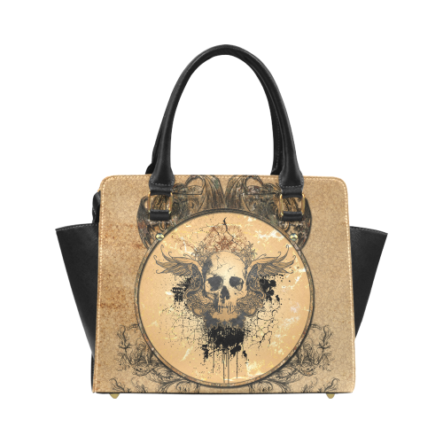 Awesome skull with wings and grunge Classic Shoulder Handbag (Model 1653)