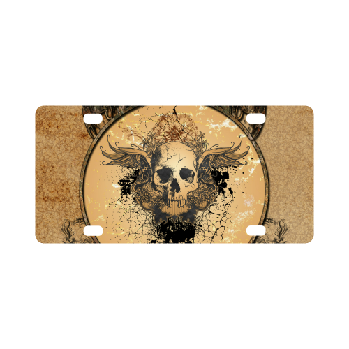 Awesome skull with wings and grunge Classic License Plate