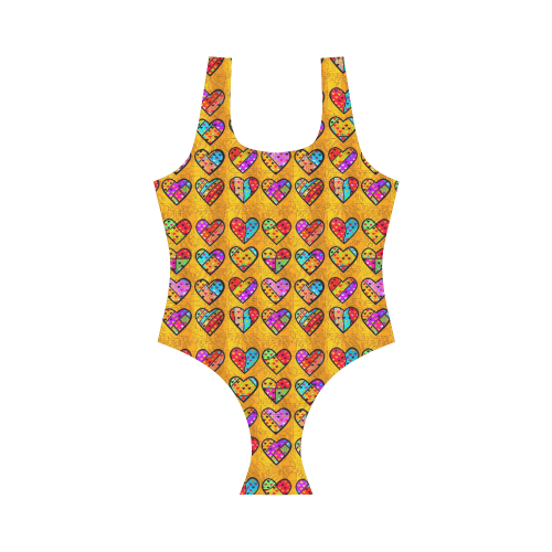 Orange Popart Heart by Nico Bielow Vest One Piece Swimsuit (Model S04)