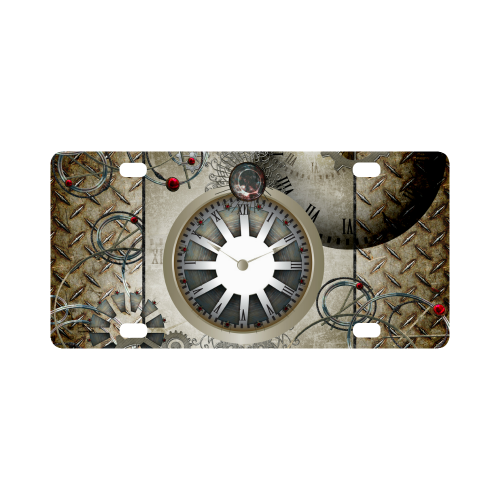 Steampunk, noble design, clocks and gears Classic License Plate