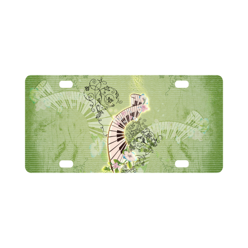 Wonderful piano with flowers on green background Classic License Plate