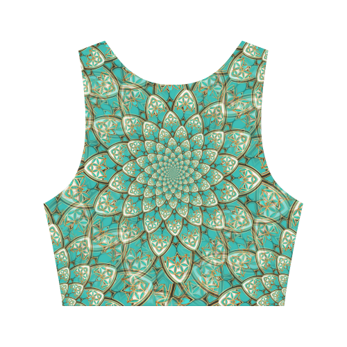 LOTUS FLOWER PATTERN gold turquoise white Women's Crop Top (Model T42)