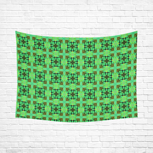 Green Gold Moroccan Lattice Diamonds Quilt Cotton Linen Wall Tapestry 80"x 60"
