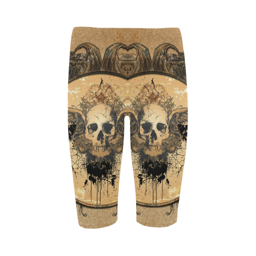 Awesome skull with wings and grunge Hestia Cropped Leggings (Model L03)