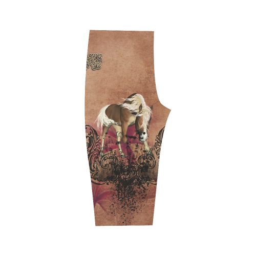 Amazing horse with flowers Hestia Cropped Leggings (Model L03)
