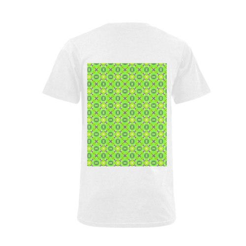 Vibrant Abstract Tropical Lime Foliage Lattice Men's V-Neck T-shirt  Big Size(USA Size) (Model T10)