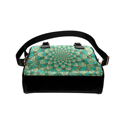 LOTUS FLOWER PATTERN gold turquoise white Shoulder Handbag (Model 1634)