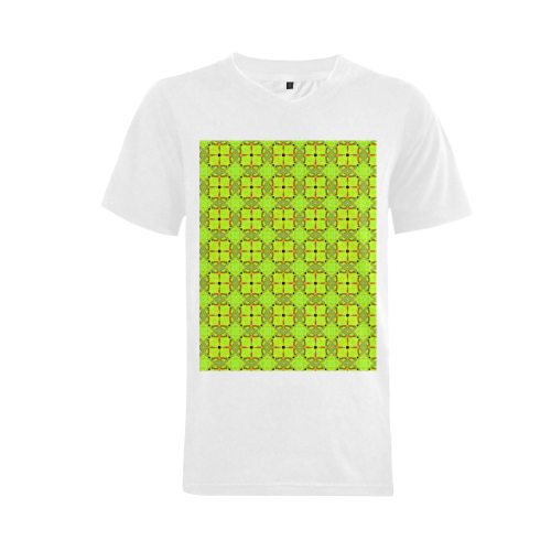 Lime Gold Geometric Squares Diamonds Men's V-Neck T-shirt  Big Size(USA Size) (Model T10)