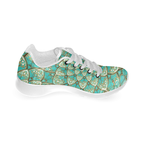 LOTUS FLOWER PATTERN gold turquoise white Women’s Running Shoes (Model 020)