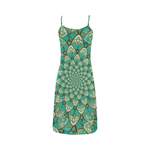 LOTUS FLOWER PATTERN gold turquoise white Alcestis Slip Dress (Model D05)