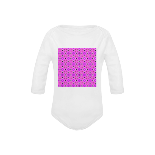 Circle Lattice of Floral Pink Violet Modern Quil Baby Powder Organic Long Sleeve One Piece (Model T27)